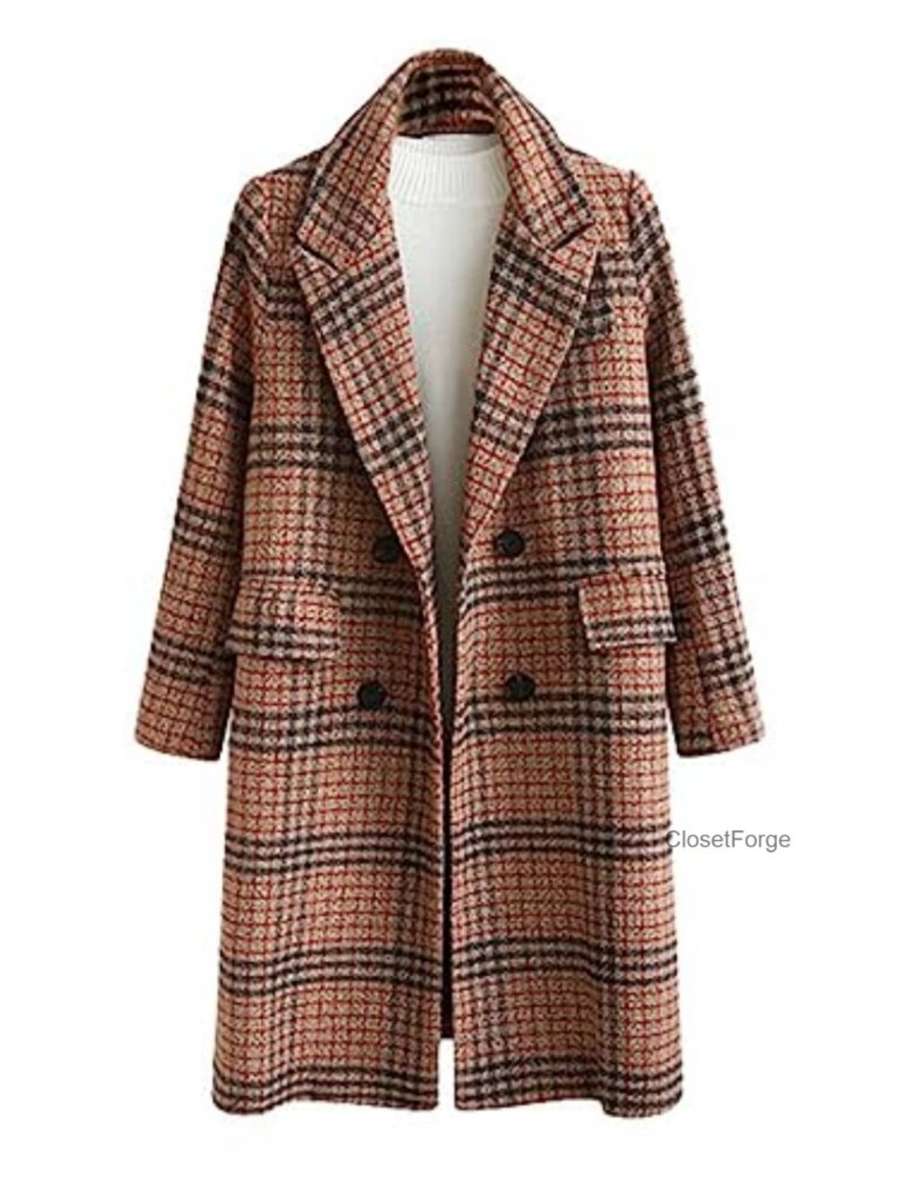 Women's Oversize Double Breasted Plaid Wool Peacoat Winter Long Jacket